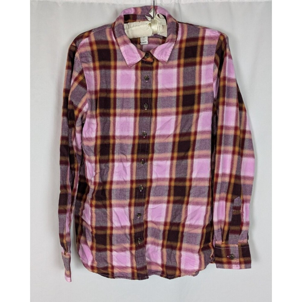 Lands' End Button Down M Women's Plaid Flannel Boyfriend Long Sleeve Cotton